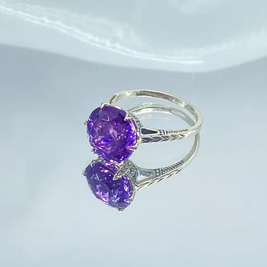 Natural Amethyst Ring, Size 8, Classic Solitaire #D37 - Ready to Ship