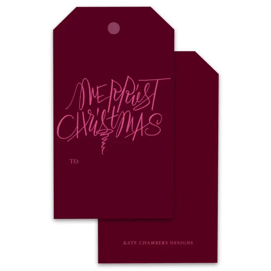 Burgundy and Pink Merriest Christmas Holiday Gift Tags, Set of 12