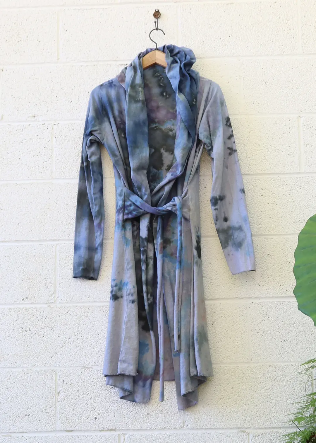OOAK - Hooded Belted Below Knee Dress / M / MED Hemp/Organic Cotton / Ice Dye (59)