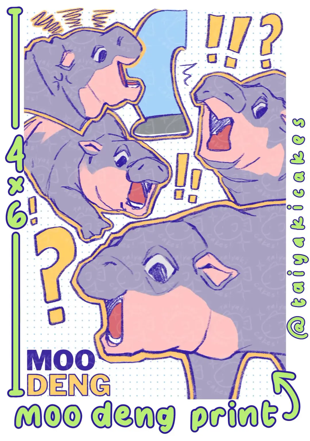 moo deng 4" x 6" print