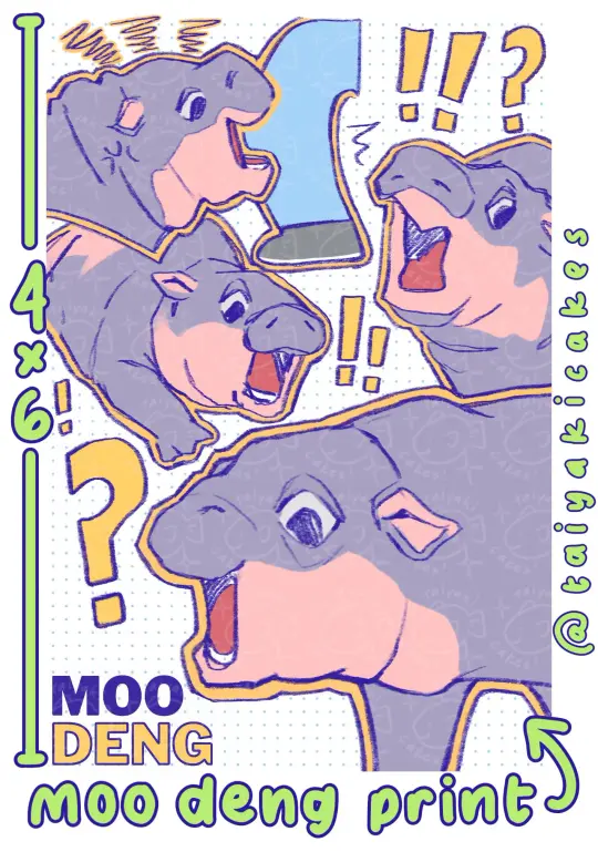 moo deng 4" x 6" print