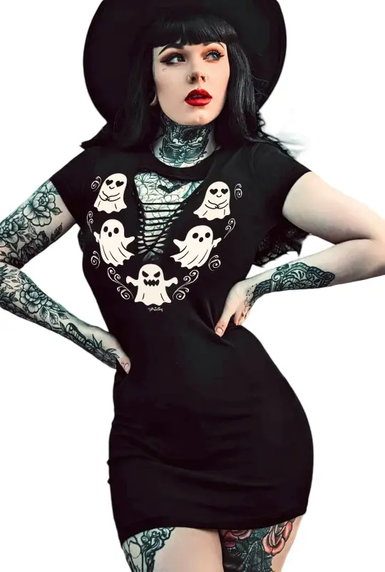 Spooky Boo Gothic Halloween Party Dress