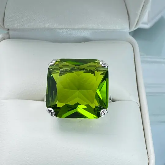 Peridot Ring, Size 5.5, 20ct Big Huge Square Gem, Vintage Jewelry #D1 - Ready to Ship