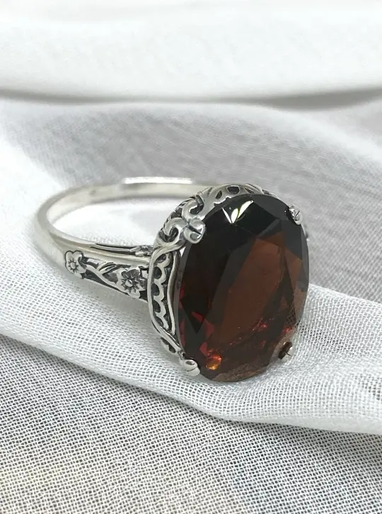 Garnet Ring, Simulated or Natural Garnet, Edwardian Jewelry #D70