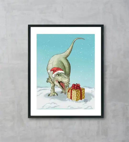 T-Rex Christmas Fine Art Print, Wholesale