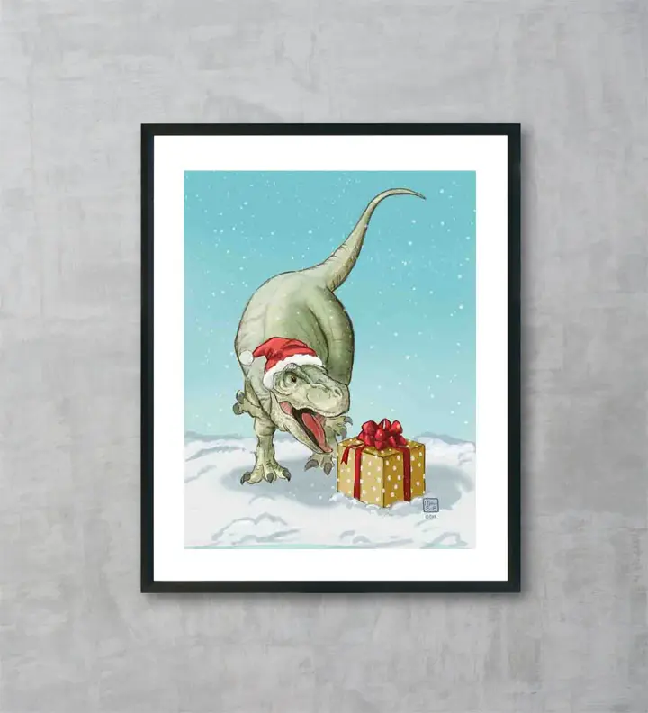 T-Rex Christmas Fine Art Print, Wholesale