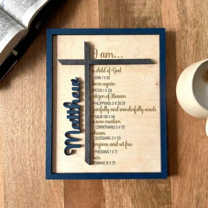 Personalized Baptism Gift – Child of God Wood Cross Bible Verse Sign