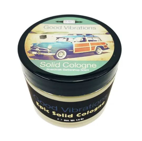 Good Vibrations Solid Cologne | Contains Prickly Pear Oil | Classic Boardwalk Barbershop Scent