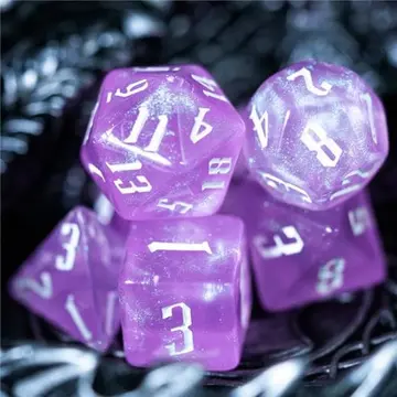 Pink Glitter Acrylic Dice Set Fantasy Font – 7-Piece Sparkle DnD Dice