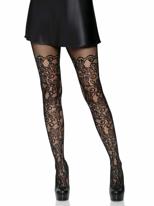 Drew Floral Vine Fishnet Tights - Romantic Lace Fishnet Tights - Sexy Hosiery
