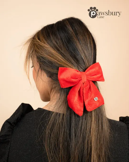 Dazzling Velvet - Red - Human Bow Barrette