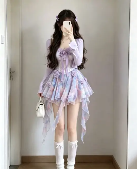 Sweet Lavender A-Line Spaghetti Straps Applique Chiffon Corset Mini Homecoming Dress RS745