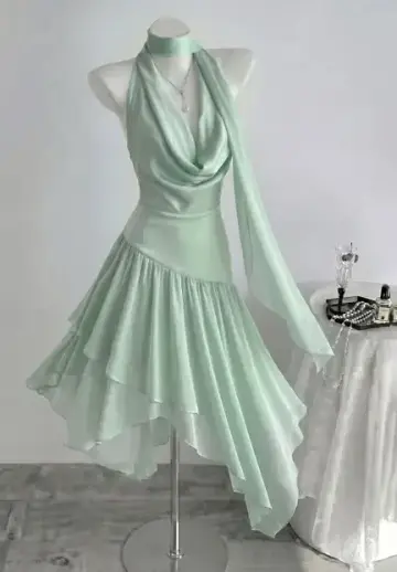 Resort Mint Green Homecoming Dress ,Flowy Chiffon Corset Summer Dress RS1669
