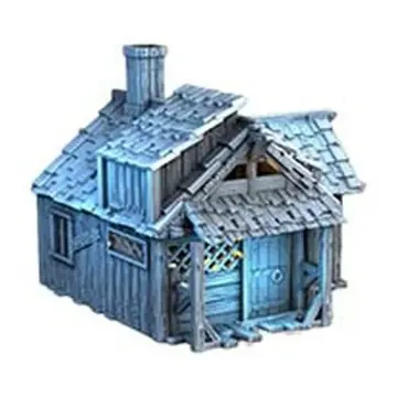 Unpainted 28mm 3D-printed plank hut with animal pen — tabletop RPG terrain for D&D, Pathfinder & wargaming