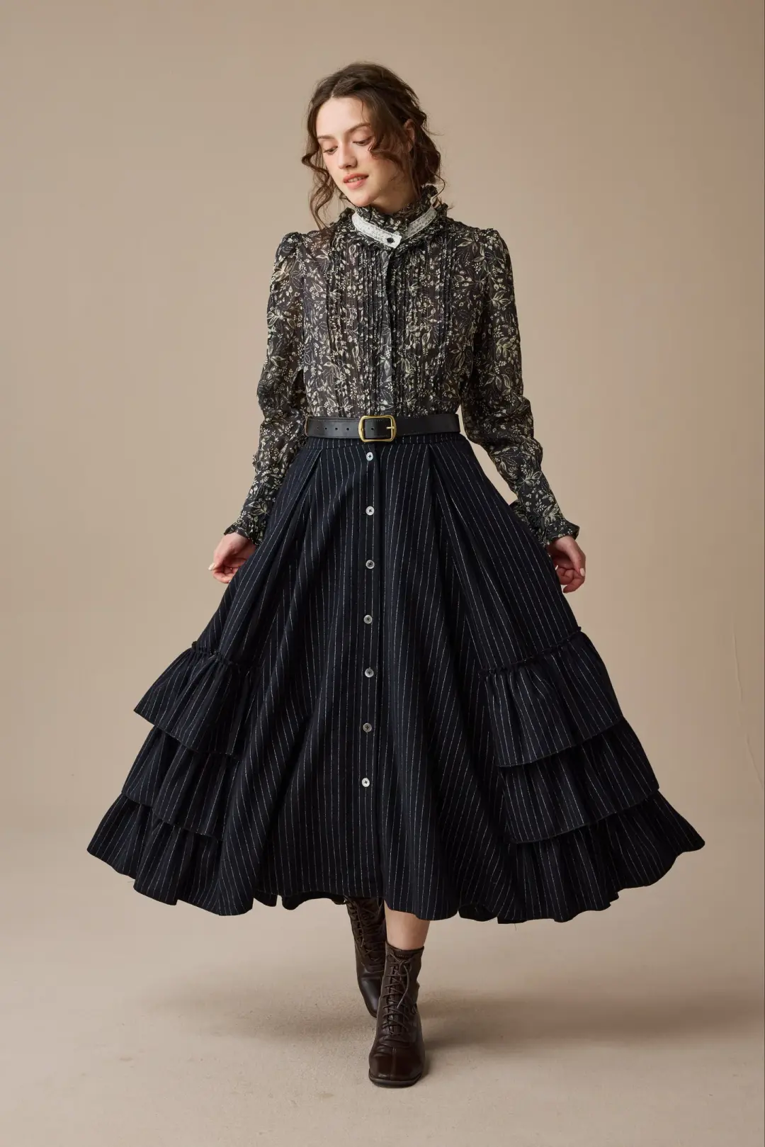 Kaite 18 |ruffled maxi wool skirt