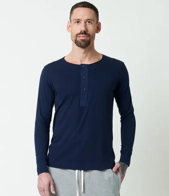 102 Loopwheeled Maco-Imit Long Sleeve Henley