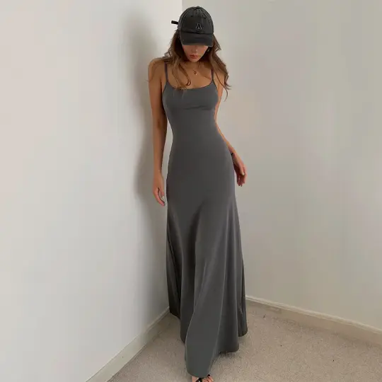 Simple temperament suspender long skirt super A figure waistline sexy hot girl dress R3030