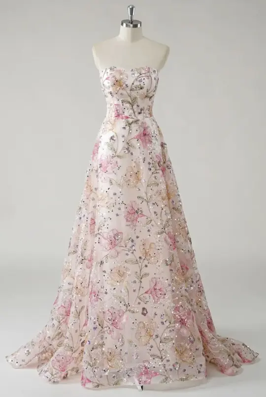 Charming Floral Beaded Prom Gown , Chiffon Elegant Maxi Party Dress Birthday Dress RS1371