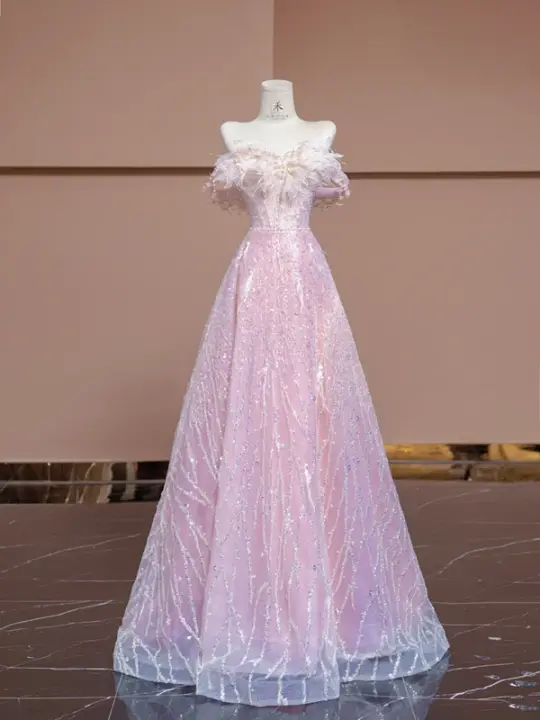 Light pink strapless, fitted waist, full skirt, long ball gown, bridal dress R8365
