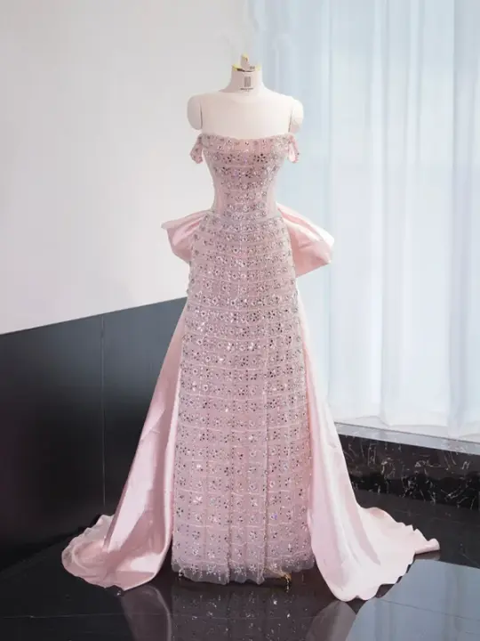 Light pink strapless fitted long ball gown, bridal dress R8969