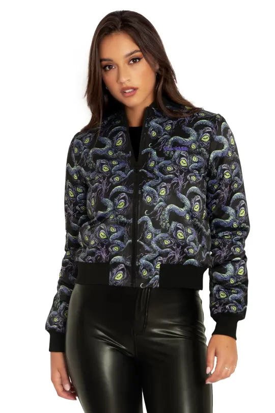 Space Cthulhu Cropped Shiny Bomber Jacket