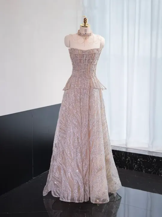 Light pink strapless fitted long ball gown, bridal dress R8971
