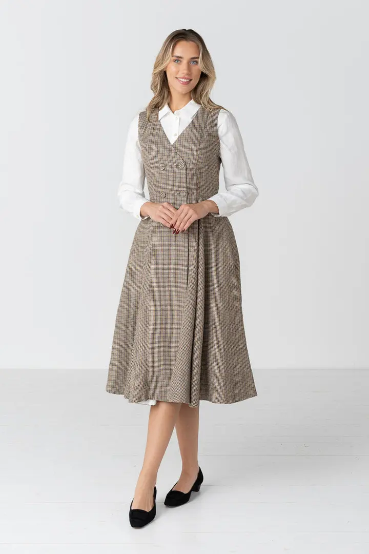 Rosa – Midi Twill Linen Dress with Double-Button Front