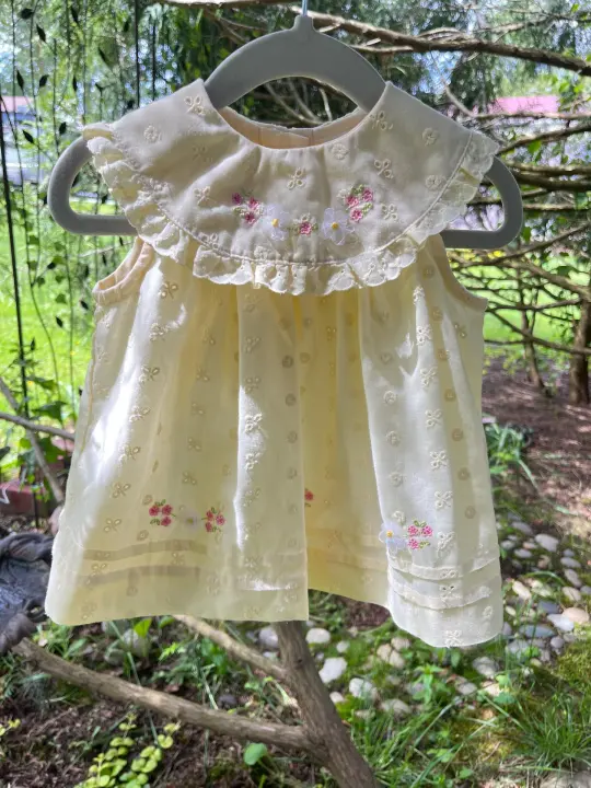 Cottagecore Vintage Baby Girl Eyelet Yellow Dress 12 Months