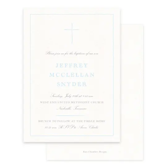 Baby Blue Brush Cross Baptism Invitation