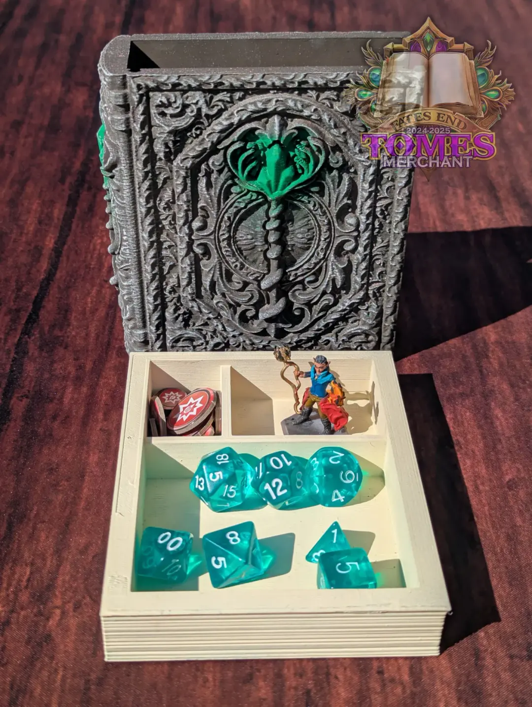 Druid 3D Printed RPG Spell Book Tome: RPG Dice Tray, Tokens, & Card Storage