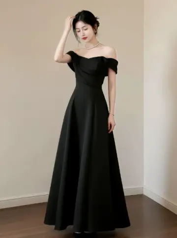 Elegant Black Prom Dress ,A-Line Bateau Minimalist Corset Maxi Evening Dress RS1093