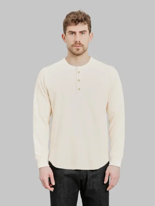 Wonder Looper Cashmere Blend  Honeycomb Henley Ecru