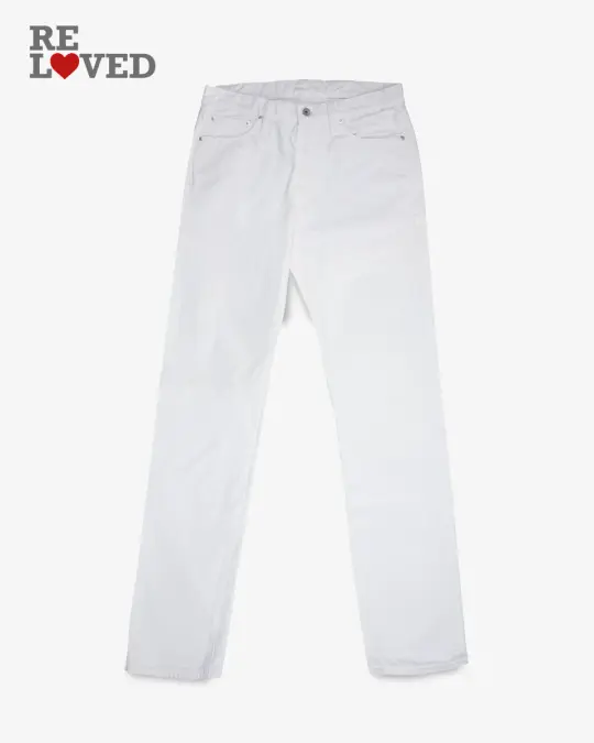 13.5oz Denim Medium/High Rise Tapered Cut Jeans - White (IH-888-WT) Tag 34, Hemmed to 36.0"