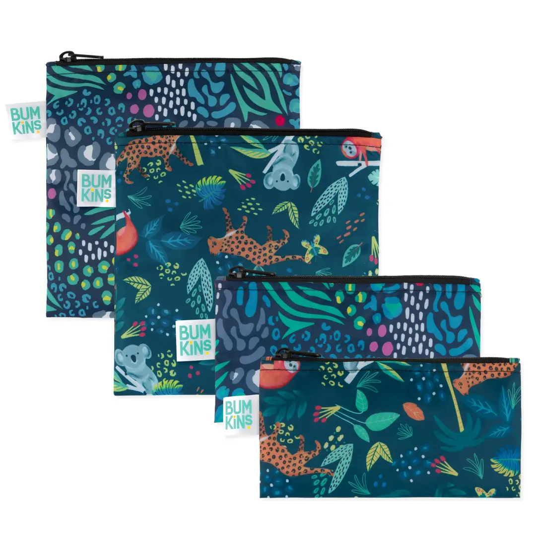 Reusable Snack Bag 4 Pack: Jungle and Animal Print