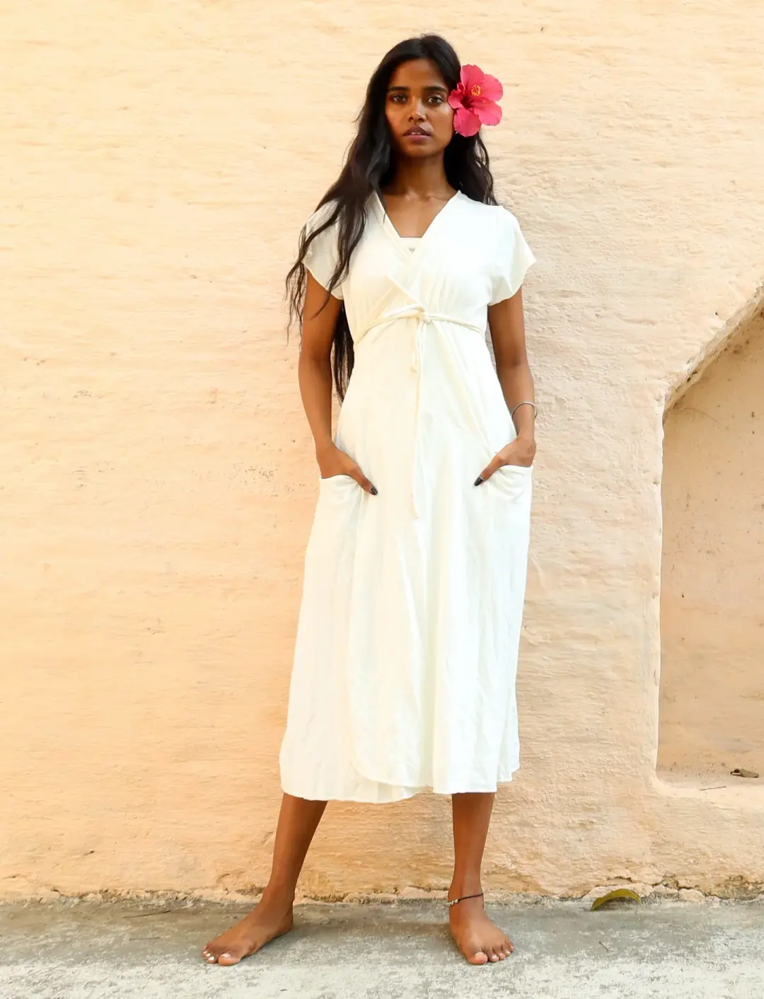 Wrap Origami Below Knee Dress