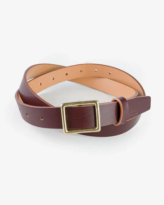 OGL Square Brass ‘Prongless’ Buckle Leather Belt - Hand Dyed Brown