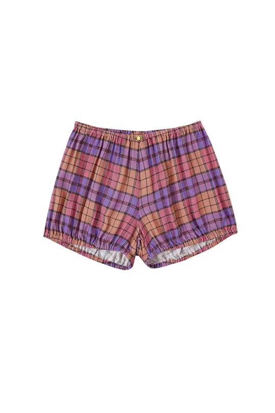 Soft Linen Baby Bloomer Purple Plaid