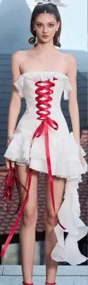 White ruffled tube top waist slim fit vivid cute short skirt homecoming dress R4670