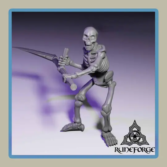 render of 28mm miniature undead unarmored skeleton with 2h scythe