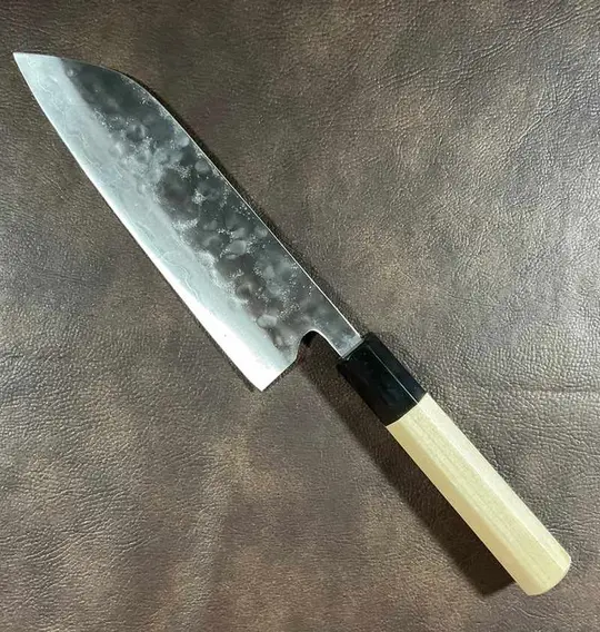 Teruyasu Fujiwara Maboroshi Stainless Clad White #1 180mm Santoku / Bunka  with Octogonal Ho and Buffalo Horn Wa Handle