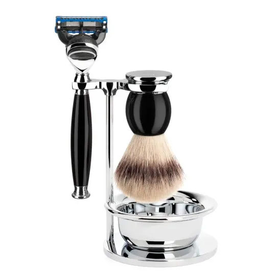 MÜHLE SOPHIST 4 Pc. Shaving Set, Silvertip Fibre® Brush & Gillette® Fusion™ Razor, Black