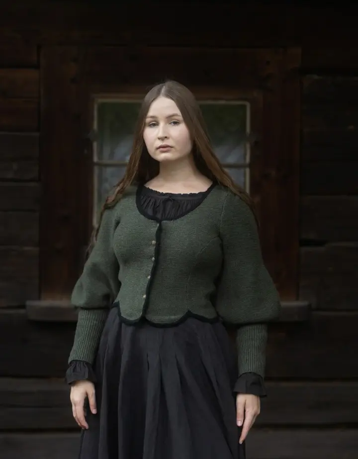 Veste tricotée 'Ilya' à manches gigot en pure laine mousse