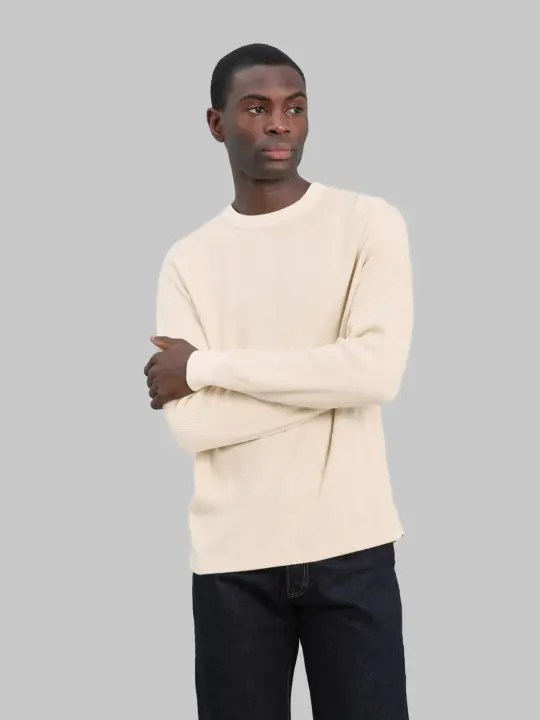 Loop & Weft Supima Long Honeycomb Knit Crewneck Thermal Vintage Ivory