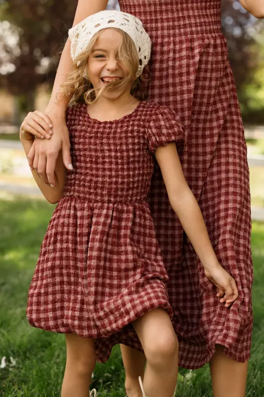 Mini Tori Dress in Cranberry Popcorn Plaid