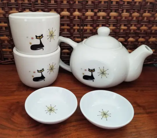mid century atomic cat starburst tea set