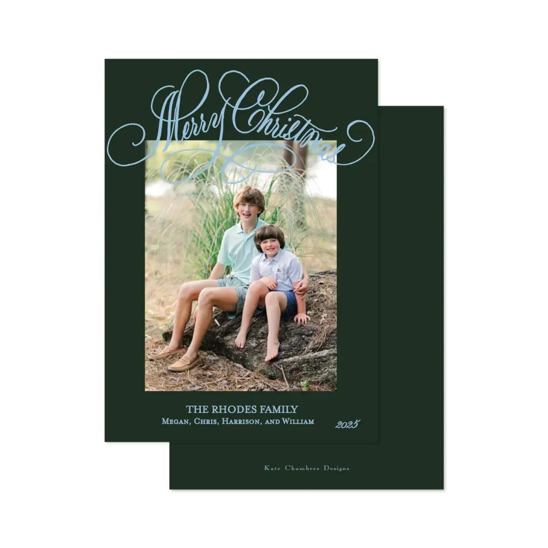 Blue and Forest "Merry Christmas " Holiday Card