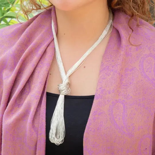 30 Strands Long Sterling Silver Liquid Silver Necklace