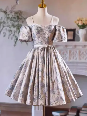 Pretty Printing Homecoming Dress ,A-Line Spaghetti Straps Corset Short Prom Dress RS815
