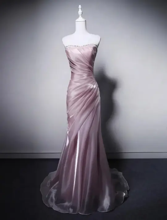 Silky Satin Bodycon Prom Gown ,Sparkly Pink Maxi Evening Dress RS2001