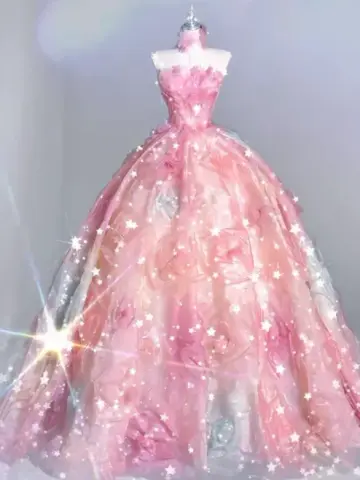 Pink Fairy Strapless Waist-cinching Puffy Skirt Long Ball Gown R6565